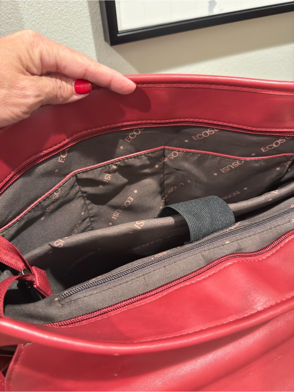 ECOSUSI Vegan Leather Red Bow Briefcase Laptop Study Bag - Picture 9 of 13
